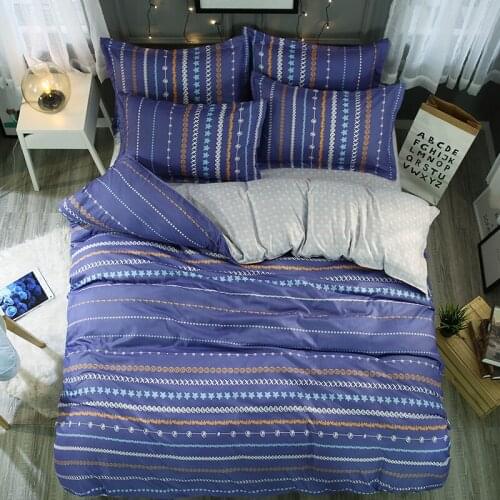 Bohemain Simple Bedding Set Duvet Cover Sheet Pillowcase Stripe Dark Blue Bed Linens 180x220cm Double Size Home Textile