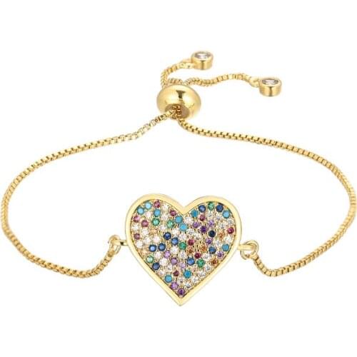 Fashion womens colorful heart bracelets jewelry gold cz zircon mama bracelet bangle adjustable chain bracelet for women