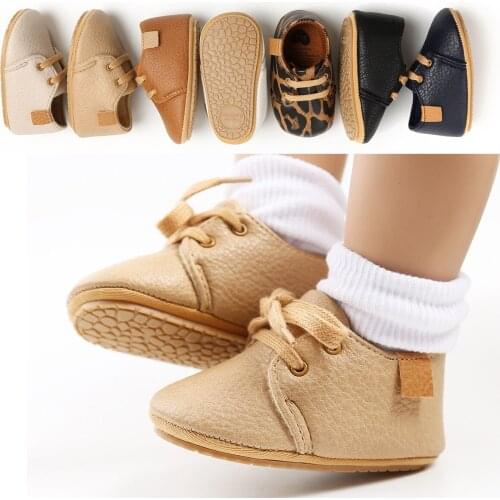 Baby Retro Leather Shoes Boys Girls Classic Lace Up Anti Slip Toddler First Walkers Infant Newborn Baby Shoes