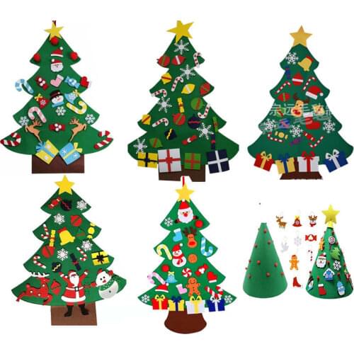 Kids DIY Felt Christmas Tree Christmas Decoration for Home Wall Hanging 2021 New Year Gifts Christmas Ornament Santa Claus Decor