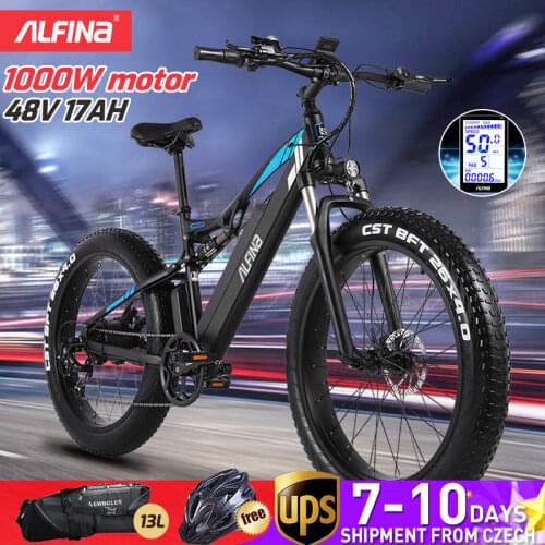 EU Stock)ALFINA FX-03plus 1000W mountain Electric bicycle 48V 17AH SnowBike MTB 50KM/h 26 Inch Fat Tires Waterproof Ebike