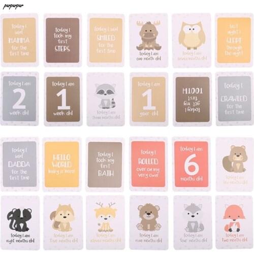 24Pcs/Set For Memory Baby Pregnant Women Monthly Photograph Cards Fun Month Milestone Cards Skill Cards Baby Growing Records