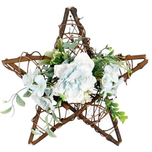 Artificial Star Shape Camellia Wreath Pentagram Wreath for Hanging Front Door Wall Window Wedding Party Home Decor