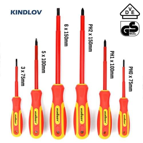 KINDLOV 6Pcs Insulated Screwdriver Set VDE GS Certificate 1000V With Magnetic Tip Phillips Slotted Screw Bits Repair Hand Tools