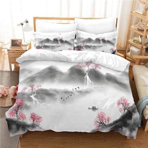Chinese Brush Painting Bedding Set For Bedroom Soft Bedspreads For Bed Home Comefortable Duvet Cover Quilt Cover And Pillowcase