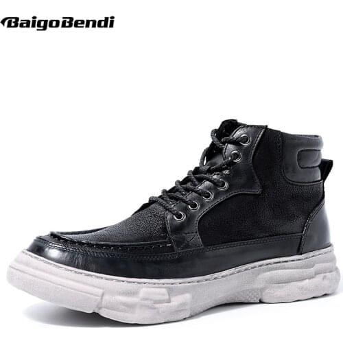 GOOD LOOKING Top Genuine Leather Lace Up Hight Top Boots Men Casual Shoes Boy Cool Boots Winter Ankle Boots Young Man