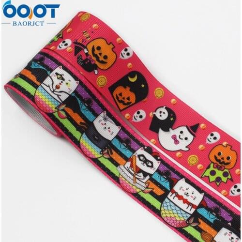 L-20829-910,1-1/2",10yards Halloween Cartoon Thermal transfer Printed grosgrain Ribbons,Clothing bow cap DIY handmade decoration