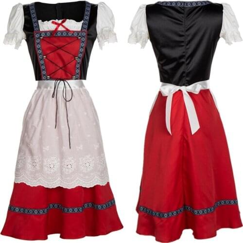 Fashioon Oktoberfest Beer Girl Costume Plus Size 2018 Germany Tradition Oktoberfest Dirndl Beer Girl Costume Dress+Apron S-4XL