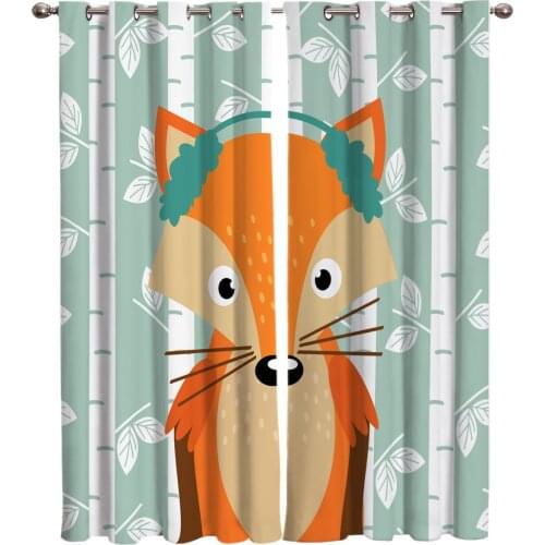 Cartoon Fox White Birch Window Curtains Curtains for Living Room Decorative Items Living Room