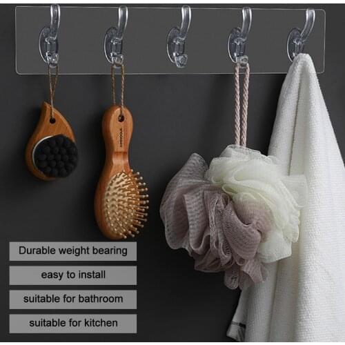 3/5/6 Row Wall Hooks Coat Clothes Rack Hanger Nail-Free Towel Holder Strong Door Hook For Bathroom Kitchen Storage Organizer