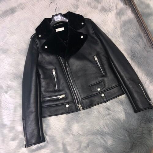 Natural Sheepskin And Fur Women Coat Winter Merino Sheep Fur Warm And Thick Motorcycle Real Leather Fur Long Sleeves Jacket