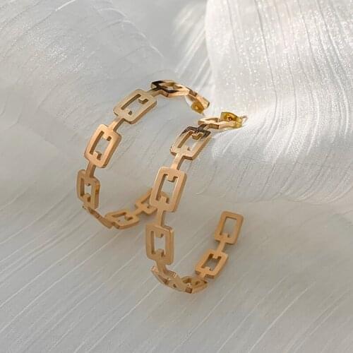 Simple Personality Chain Titanium Steel Earring Fashion Women Gold Plated Metal Geometric Earrings Trend Women Cocktail Jewelry