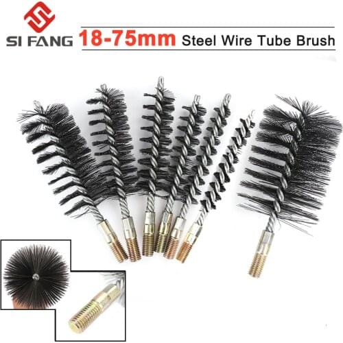 Diameter 18mm-75mm Stainless Steel Round Wire Tube Pipe Cleaning Brush 6-12mm Thread