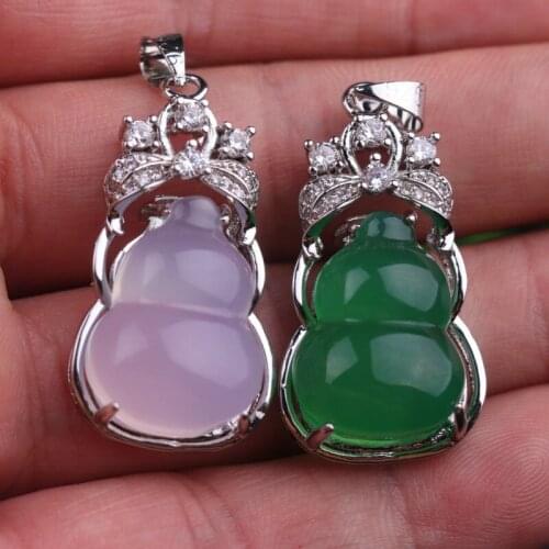 Drop Shipping Womens Agate Necklace Pendant Natural Chalcedony S925 Sliver Gourd Pendant Gift for Females Lucky Jewelry