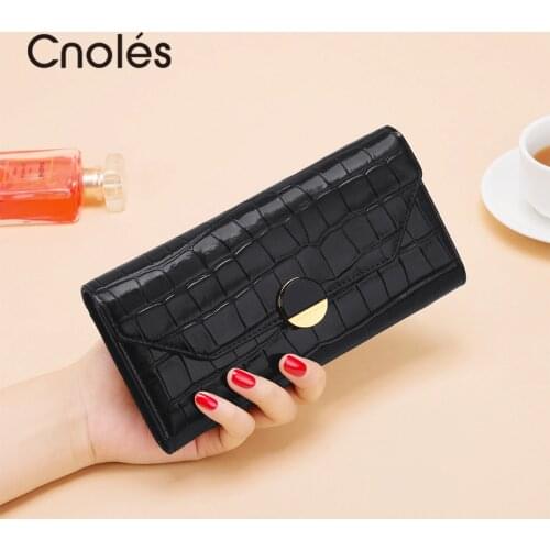 Cnoles Genuine Leather Womens Luxury Design Wallets Purse Fashion Long Money Bag Phone Card Holder Clutch 2021