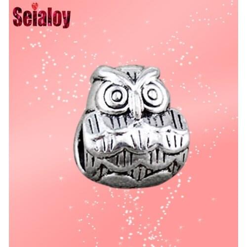 Seialoy 1pcs Silver Color Owl Beaded Fit Brands Charm Bracelet & Necklace Jewelry Animal Bird Accessories Beads