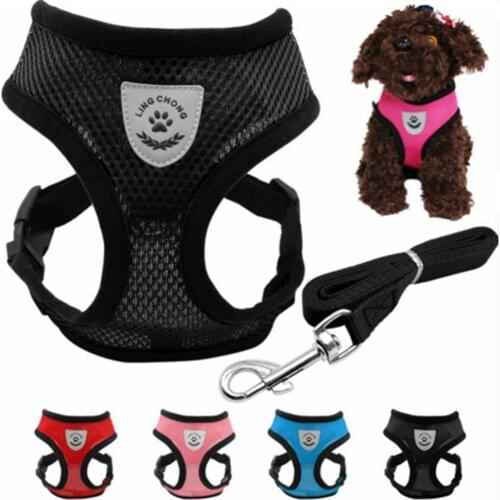 Dog Harness Adjustable Soft Breathable Dog Harness and Leash Set Nylon Mesh Vest Harness for Dogs Puppy Dogs Collar Chest Strap