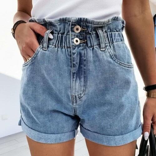 Summer Women High Waist Button Wigh Leg Jeans Shorts Casual Female Loose Fit Blue Denim Shorts Stretch Pockets Hot Shorts#g3