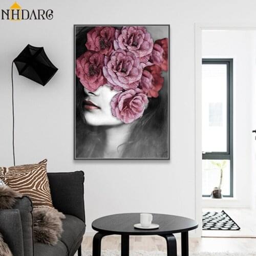 Nordic Posters And Prints Flower Girl Portrait Wall Art Canvas Painting Pictures For Living Room Scandinavian Home Decor C
