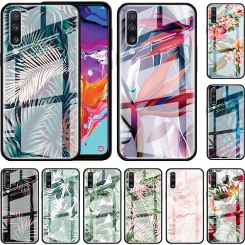 Glass Case For Samsung Galaxy A50 A51 A71 M31 A70 A81 A31 A40 A30 A10 M51 Back Shell Phone Cover Fundas Tropical Green Plant Lea