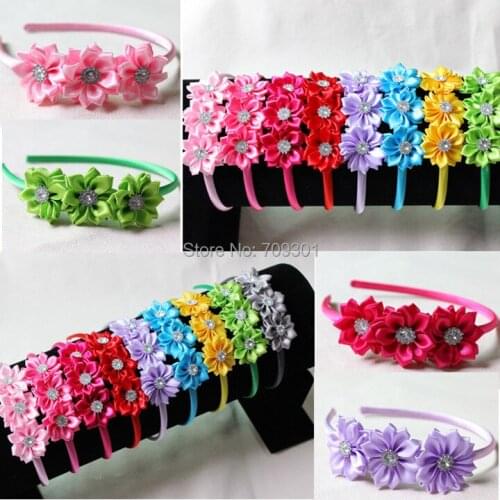 Triple 1.5" Ribbon Flower headbands Girls Headbands 18Colors Instock 30 Pcs Free Shipping