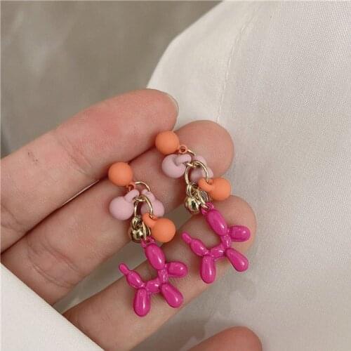 Origin Summer Sweet Funny Multicolor Cartoon Dog Dangle Earring for Women Girls Geometrical Bells Tassel Earring Jewellery