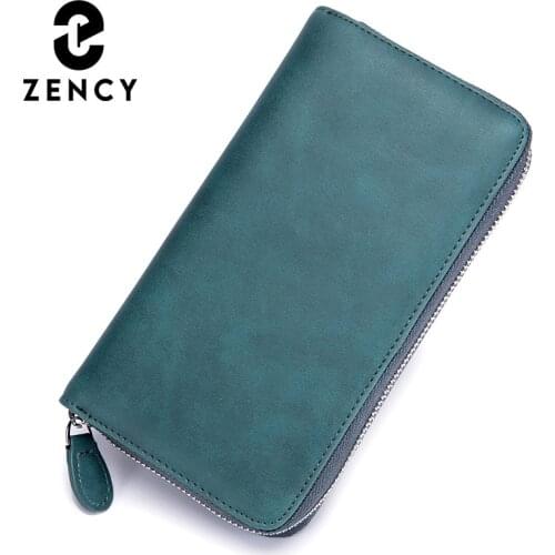 Zency Soft Genuine Leather Wallets Simple Fashion Womens Coin Pocket Card Holder High Quality Daily Casual Female Pures Green