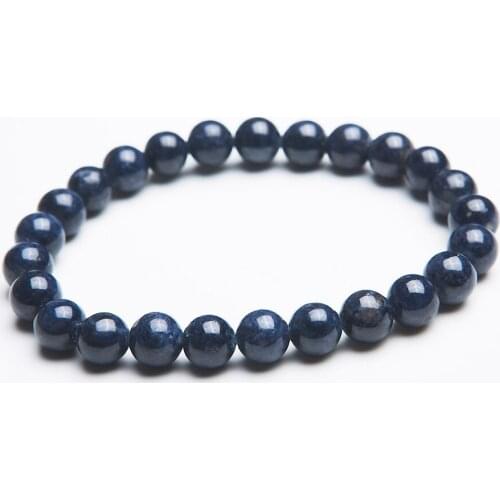 7.5mm Genuine Nautral Blue Stone Bracelet Drop Shipping Women Femme Charm Stretch Round Trendy Beads Crystal Bracelet Stone Bead