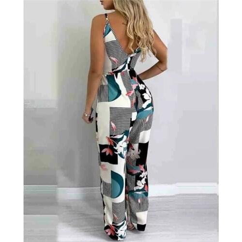 New Fashion Women High Waist Lace Up Jumpsuit Clothes Sleeveless Boho Strap V-neck Clubwear Playsuit Summer Clothes