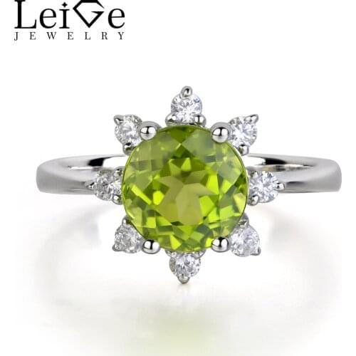 Leige Jewelry 925 Sterling Silver Green Peridot Ring Natural Gemstone August Birthstone Engagement Rings for Women Fine Jewelry
