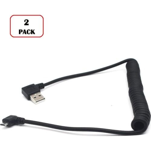 1.5 Meter Coiled Left Angle Micro B USB Charger Cable, USB to Micro USB Sync Charging and Data Transfer Spring Coiled Cord 2pack