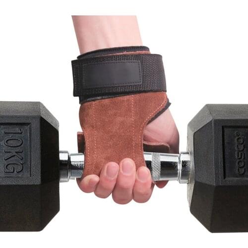1Pair Cowhide Gym Gloves Grips Crossfit Gymnastics Palm Protectors Anti-Skid Power Lifting Pads Deadlift Belt Gym Workout Gloves