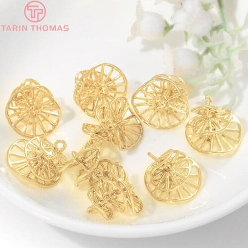 6PCS 16x15MM Hole 1.5MM 24K Gold Color Brass Three Layers Round Charms Pendants High Quality Diy Jewelry Findings Accessories