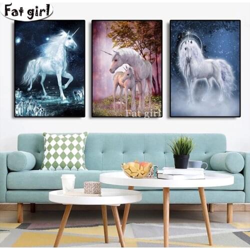 Unicorn Nordic Animals Diamond Painting Diy Embroidery 5D Cross Stitch Triptych Mosaic Wall Art Rhinestone No Frame
