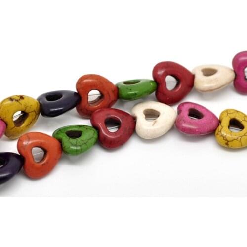 Free Shipping 2 Strands(2x25pcs) Random Mixed Howlite Turquoise Love Heart Loose Beads 15x15mm