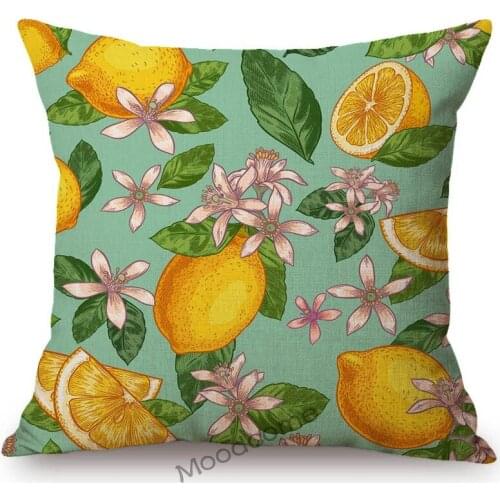Nordic Sofa Throw Pillow Case Yellow Lemon Fruit Flowers Leaves Plant Art Watercolor Cotton Linen Modern Art Chair Cushion Cover