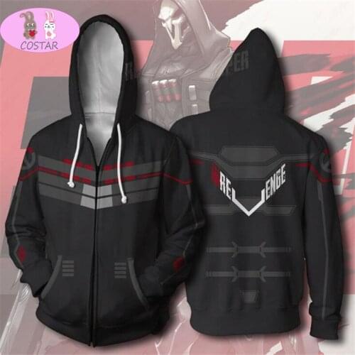 COSTAR Popular games Overwatch Gabriel Reyes Reaper Zip hooded shirt men and women Cosplay sweater anime clothing 3D printing