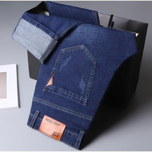 2021 Spring Autumn New Stretch Jeans Men Business Casual Loose Jeans Classic Brand Straight Plus Size Men Jeans 28-40