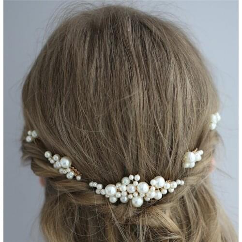 Floralbride Handmade 3 Colors Simulated Pearls Wedding Hair Comb Hair Pins Stickers Set Bridal Hair Accessories Women Jewelry