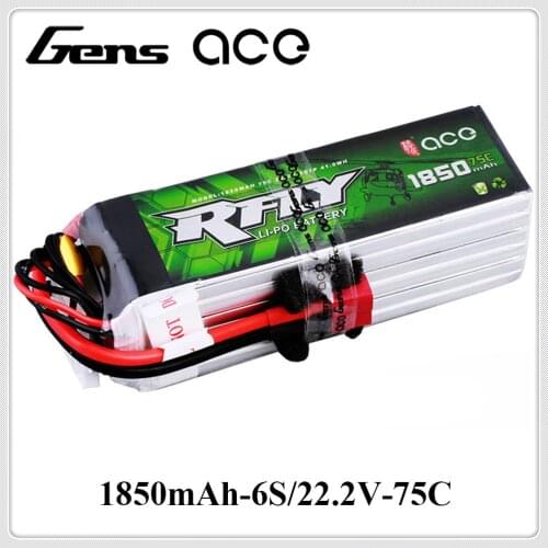 Gens ace RFLY 1850mAh 6S 22.2V 75C Max 150C Lipo Battery XT60 Deans T Plug for GOBLIN 380 Helicopter Fixed Wing Drone Airplane