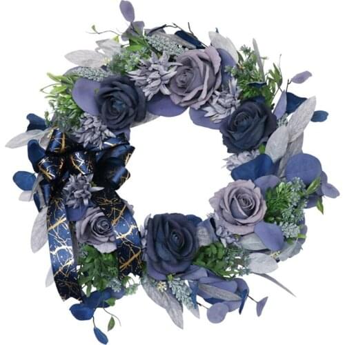 Artificial Rose Flower Wreath Spring Summer Wreath for Front Door Wall Window Idyllic Outdoor Wedding Party Decoration