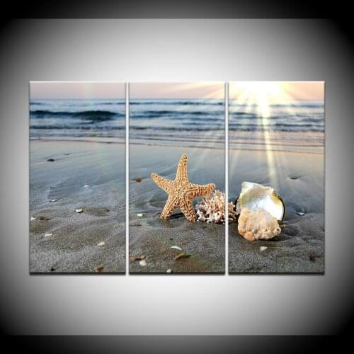 Canvas Paintings Wall Art Pictures 3 Pieces Modern Print on Sea Beach Shell Starfish Wall Pictures For Home Decor Frame artwork