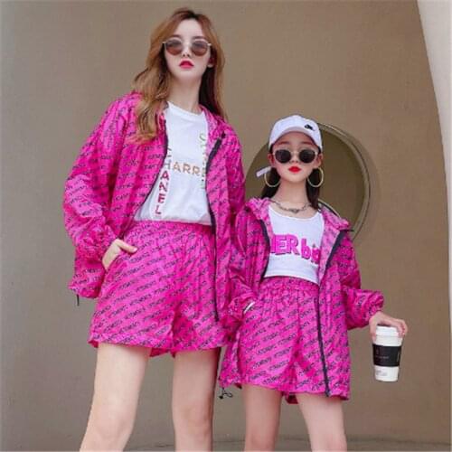 Mother And Daughter Parent-Child Outfit Summer Spring Clothes Sets Children Casual Coat Vest Short 3pcs Tracksuits Girls Suits