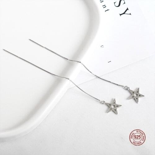 LKO 925 Sterling Silver New Pattern Long Tassel Piercing Five-Pointed Star Dangle Drop Earring For Women Jewelry Party Gifts