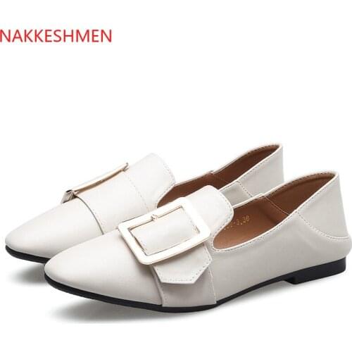 Harajuku Flat Small Leather Shoes 2020 Square Buckle Single Shoes Square Head Large Size British-Style Shoes 33-42 Code Shoes