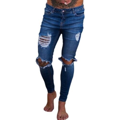 Skinny Jeans Men White Ripped Hole Slim Fashion Hip Hop Streetwear High Quality Cotton Comfortable Punk Denim Pants Male