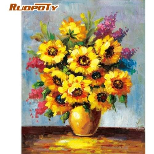 RUOPOTY Beautiful Sunflower Diy Oil Painting By Numbers Handpainted Paints Craft For Adults Kids Surprise Gift On Canvas Home