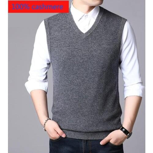 New 100%cashmere Vest Autumn Winter Young Men Warm Knitted Waistcoat V-neck Casual Pullovers High Quality Size XSSM L XL 2XL 3XL