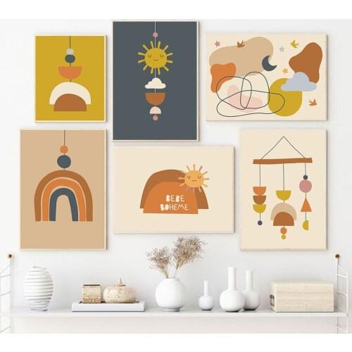 Orange Rainbow Sun Cartoon Decorative Canvas Painting Childrens Room Decoration Hanging Picture