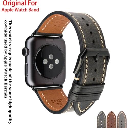 Original For Apple Watch Band 44mm 40mm 6/SE/5/4/3 42mm 38mm With Top Vintage Calf Leather Strap iWatch Accessories Bracelet